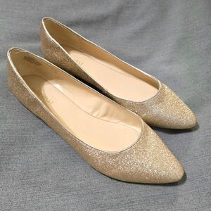 Nine West Gold Glitter Slip-on Ballet Flats | 10